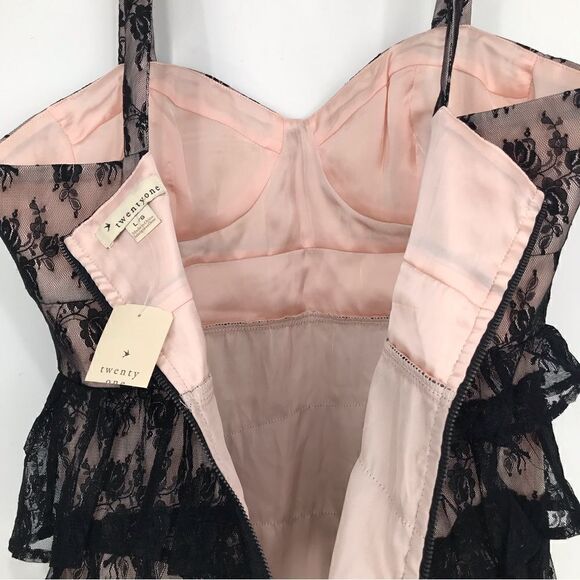 Twenty One 2000's Black Lace Romantic Ruffle Bustier Camisole Retro Tank Blouse - Picture 12 of 16